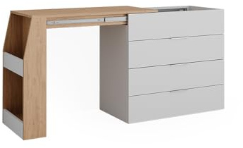 Vicco Basteltisch Iva, Weiß, 98.5-167.5 x 80 x 47 cm ausklappbar, 4 Schubladen, ausziehbar zur Erweiterung der Arbeitsfläche