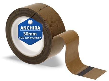 Anchira Ruban Adhésif en Téflon 30 mm x 10 m, Haute Température, Pour Machine sous Vide, PTFE, Scellage Manuel et Par Impulsion