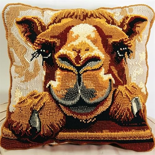 kitphoenix Kreuzstichkissen,Baumwolle,Stickset Anfänger Kamel Bastelsets für Erwachsene,Stickkissen,Anfänger,Handstickerei-DIY 45 x 45 cm