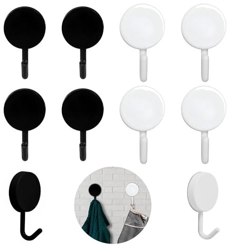 LuciHena® 10 Ganchos Adhesivos Para Pared | Colgadores Adhesivos Resistentes | Ganchos Para Colgar | Accesorios Baño - Cocina | Colgador Pared | Colgador Toalla Baño (Blanco y Negro)