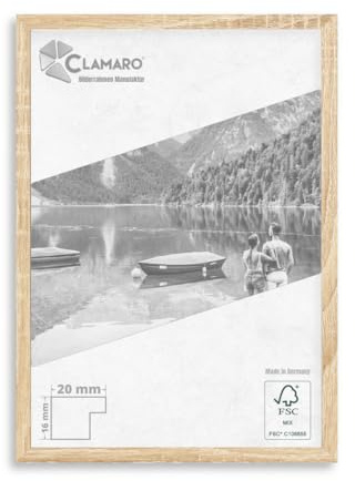 CLAMARO 'COLLAGE 20' Bilderrahmen 37,5x98 handgefertigt nach Maß | Eiche sonoma | Moderner 20 mm breiter slim Design MDF Holzbilderrahmen inkl. Acrylglas, Rückwand und Aufhänger