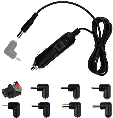 Cargador de coche con reproductor de DVD con 8 conectores múltiples, cable adaptador para encendedor de cigarrillos, 1,6 m CC, 12 V, 2 A, indicador LED de alimentación universal, portátil, para GPS,