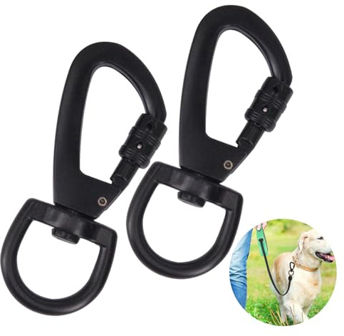 2 mosquetones de tijera, mosquetón con articulación giratoria, giratorio, negro, mosquetón para perros, mosquetón giratorio, mosquetón de seguridad para perros, mosquetón giratorio