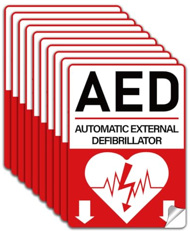 WADORN 10 Blatt AED Schildaufkleber Aufkleber Für Automatische Externe Defibrillatoren Wasserfest Selbstklebend Vinyl AED Etiketten Für Krankenhäuser U Bahnen Flughäfen Öffentliche Orte 18x13cm