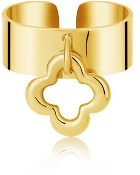 BUMMER Bague Pendentif Trèfle en Acier Inoxydable Plaqué or 18 Carats Avec Pendentif oiseau Soleil Bague Ouverte réglable Pour Cadeaux
