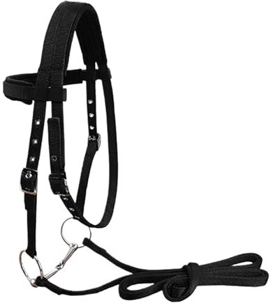 LXLAEOANG Pferde Zügel Robustes Pferdezaumzeug, Pferdezügel-Kopfstück, 20 mm PP-Gurtband, verdicktes Halfter, Reitausrüstung for das Reittraining im Freien(Black L)