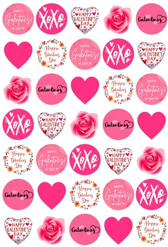 35 x Galentine's Party Pack Edible Wafer or Icing Cupcake Toppers Valentine's Love Party Cake Decorations Perfect For Brownies Cookies Muffins & More! (Edible Wafer Card)