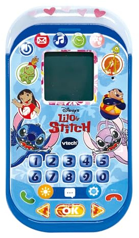 VTech - Teléfono Educativo de Stitch, Juguetes Electrónicos para Niños +4 Años, Pantalla LCD, Banda Luminosa, Minijuegos de Matemáticas, Voz Original, Teclado y Llamadas, Versión ESP