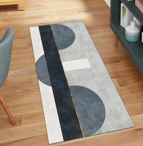 QQrunner Alfombra de cocina para pasillo, antideslizante, larga, gris y azul, 100 x 250 cm, alfombra de pasillo por metros, lavable, moderna, pasillo, pasillo, salón, alfombra atrapa la suciedad
