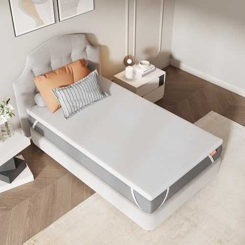 Sweetnight Topper Colchón con Espuma de Memoria en Gel, 90 x 200 cm, Grosor de 10 cm, con Fondo Antideslizante, Sobrecolchón de Espuma Soportiva con Tejido Suave y Transpirable, Extraíble y Lavable