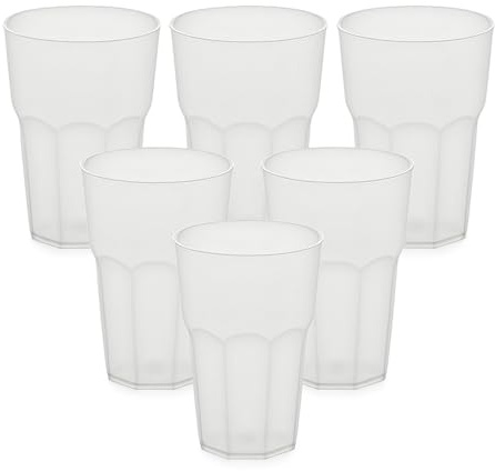 6x GLASSY CUP® 480 ml Weiß Transparent – Bruchfester Kunststoffbecher im Glaslook – BPA-frei, spülmaschinenfest, wiederverwendbar – Ideal für Cocktail, Caipi, Party, Camping & Outdoor