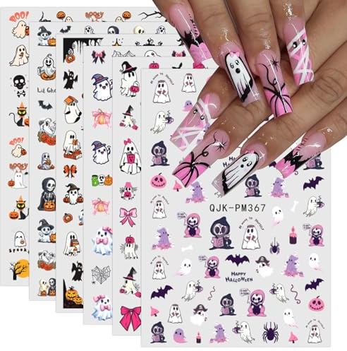 JMEOWIO Nagelsticker Süßer Halloween Geist 9 Blatt Nail Art Sticker Selbstklebend Nagelaufkleber Dekoration Nageldesign Zubehör