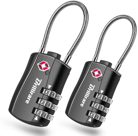 2 Stück TSA-zugelassene Gepäckschlösser, Legierung, Kombinationskabel-Vorhängeschloss, Metall, 3-stelliges wasserdichtes Schloss, TSA-akzeptiert, schlüssellos, rücksetzbares Schloss für Schließfächer