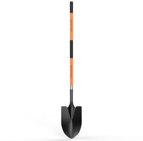 HIGHLIGHT Spade, Heavy Duty Gardening Shovel, Garden Shovel 56 inch for Digging, Round Shovel with D-Handle, for Garden,Beach, Snow, Fiberglass Handel, Orange