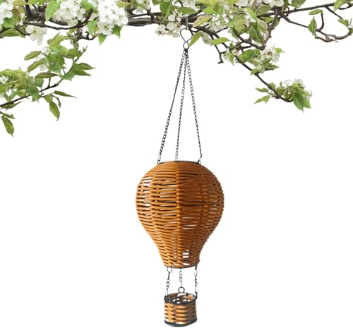 Lanternes en rotin - Lanterne solaire tressée - Suspension avec design montgolfière - Étanche - Pour terrasse, maison, chambre à coucher, mur, pavillon, plafond, jardin