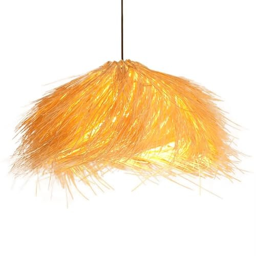 GUANSHAN Creativo Hecho a Mano Ratán Sombrero De Paja Colgante Luz Wabi-Sabi Estilo Ratán Sombrilla Lámpara De Techo Retro Lámpara De Araña Para Sala De Estar, Restaurante, Café