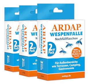 ARDAP Wespenfalle für draußen Nachfüller 3 x 2er Pack - Biologische Wespen Abwehr - Wespenfalle zum Aufhängen - Anti Wespen Lockstoff mit Langzeitwirkung – Mittel gegen (PT19)