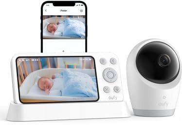 eufy Baby Monitor E21 with 4K UHD Camera, 5 720p Display, Hybrid Wi-Fi and No Wi-Fi Connection, App and Monitor Control, Pan-Tilt, 8× Zoom, Portable Camera