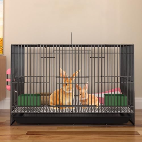 Gabbia Per Conigli Pieghevole Con Vassoio In PVC, Spaziatura Criptata Di 1 Cm, Design A Porte Multiple, Per Conigli/Gatti/Cochi D’India, 2 Dimensioni, 5 Colori(Black,60 * 40 * 40cm)