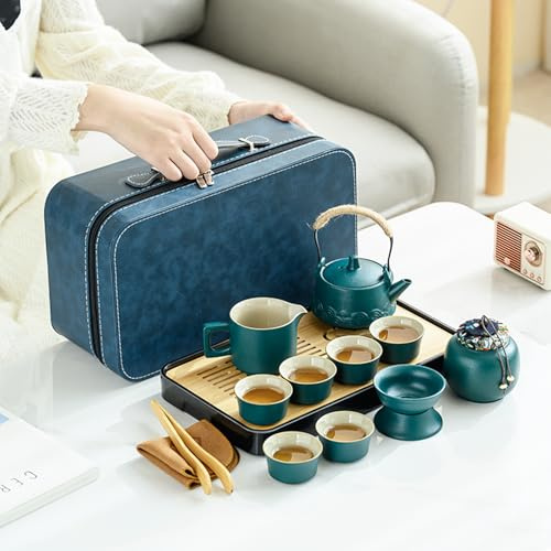 Chinese Tea Set, 14 Pcs Ceramic Japanese Gongfu Tea Set with 230ml Teapot