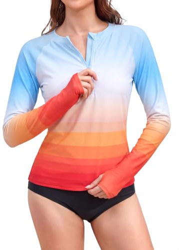 SHEKINI Rash Guard for Women UPF 50+ Long Sleeve Swim Shirts 1/4 Zip Tops | Sun Protection, with Thumb Hole