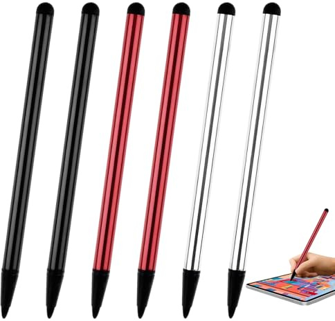 6 Stück Tablet Stift,2-In-1 Universal Touchscreen Stift,Tabletstift,Feine Spitze,Geeignet Für Alle Tablets,Kompatibel Mit Allen Kapazitiven Touchscreen-Geräten Und Mobiltelefonen (Schwarz,Rot,Silber)