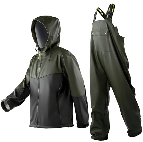 Navis Marine Angelanzug Herren Regenanzug Ultraleicht 800g aus ECO PU | Wasserdichte Jacke & Latzhose aus ECO PU, ideal zum Angeln, auf der Baustelle & für Outdoor-Arbeiten