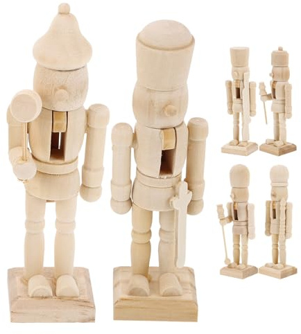 Veemoon Lot de 6 Marionnettes Casse-Noisettes en Bois Blanc 12 CM Soldats Décoratifs de Noël à Peindre Ensemble de Figurines Traditionnelles pour Décoration Festive