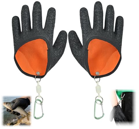 NXDHPLIENG wasserdichte Angelhandschuhe mit 2 Haken – Bissfeste, Kratzfeste & Latex Landehandschuhe für Hecht, Zander, Wels – Weit Öffnende Anti-Cut Fishing Gloves
