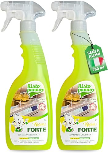 RISTOPANNO 2PZ x 750ml Sgrassatore Universale Professionale Spray | Pronto all'Uso - Multiuso Superfici Olio e Grasso - per Acciaio, Plastica, Cappe e Fornelli - Prodotti Pulizia SPLASH FORTE