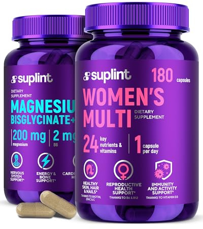 Magnesium Bisglycinat + Frauen Multivitamin A–Z Bundle – 200 mg Magnesium mit Vitamin B6 + Vitamin- & Mineralstoff-Komplex für Frauen mit Eisen, Zink & Vitex