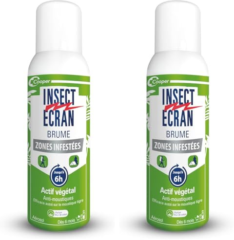 INSECT ECRAN - Brume Anti-Moustiques Zones Infestées – Efficacité 6h - Protection contre les piqûres de moustiques - Peau - Actif d'origine végétale - Parfum Fleur de Coton - Aérosol - 100 ml