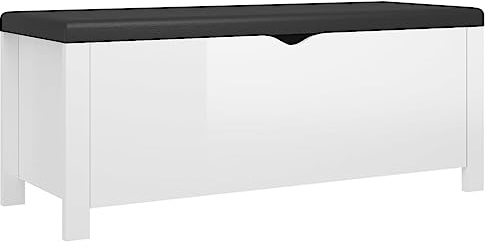 Qnhdfrt Panca con vano portaoggetti e cuscino, bianco lucido, 105 x 40 x 45 cm, in legno imbottito, per corridoio e soggiorno