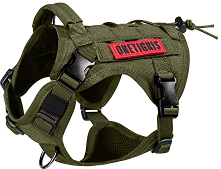 OneTigris Hundegeschirr, FIRE WATCHER Taktische Geschirr Sicherheitsgeschirr Hunde Hundeweste mit 1 Griffe und 2 D-Ring 1000D Nylon (M, Grün)