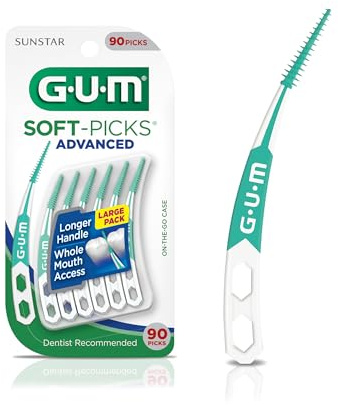 GUM Soft-Picks Advanced, Easy to Use Dental Picks for Teeth Cleaning and Gum Health, Disposable Interdental Brushes with Convenient Carry Case, Dentist Recommended Dental Picks, 90 Count