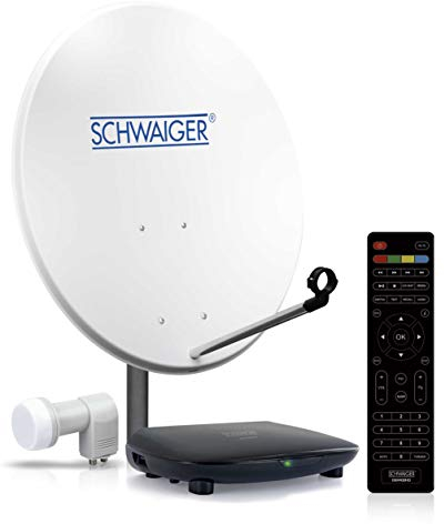 SCHWAIGER SAT-Anlage Satelliten-Set Satellitenschüssel Twin-LNB HD-Receiver Fernbedienung digital SAT-Schüssel aus Stahl Hellgrau 80cm 2-Teilnehmer