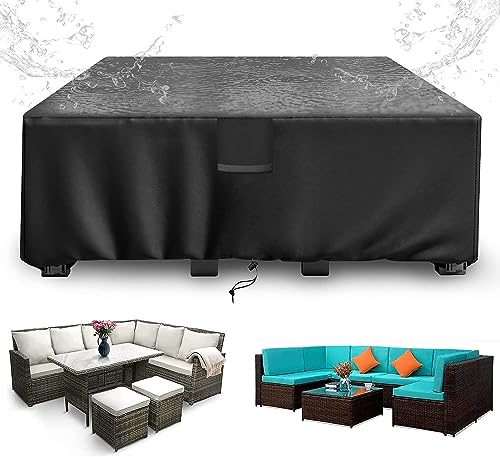 SIRUITON 250x250x90cm Garden Furniture Covers with Air Vent, Waterproof Windproof,Heavy Duty RipProof 420D Oxford Fabric Large Patio Set Cover, Outdoor Table Cover, Square/Rectangular Black