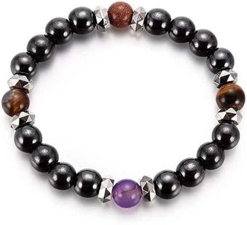 BESTT Magnetische Armband - Unisex Hämatit Therapie Stein Runde Perlen Stretch Armreif für Gewichtsverlust Abnehmen Anti-Müdigkeit Schmuck