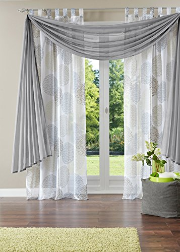 Yaland Voile Bogenvorhang Uni Querbehang HxB 500x140cm Grau 1 Stück | Transparenter Hochzeitsvorhang Chiffon Freihandbogen einfarbig Wohnzimmer Gardinenschal Schalvorhang Bogenform