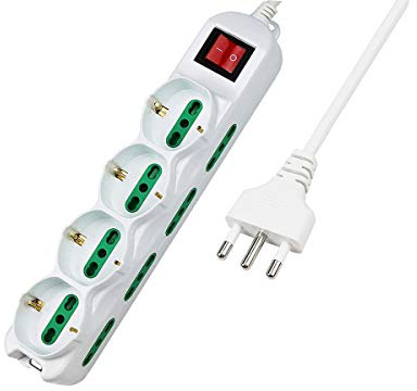 LEDLUX Multipresa Ciabatta Elettrica Cavo 5M Con 12 Posti 4 Prese Schuko 10/16A + 8 Prese Bipasso 2P+T 10/16A Interruttore