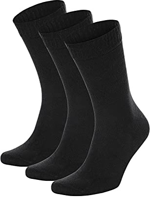 Herr & dam bambu diabetiker crewstrumpor, 3-pack, lös passform, bred, stretchig, sömlös tå, UK storlek 4-7 & 7-11, Svart, 41-45 EU