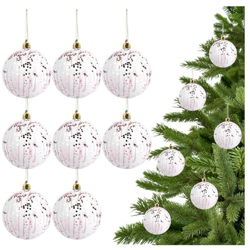 com-four® 8X Weihnachtskugeln, Christbaumkugeln bruchsicher aus Kunststoff | Baumschmuck für den Christbaum mit Anhänger