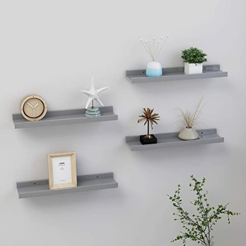 Susany 4 STK. Wandregal, Bilderleiste, Bücherregal, Schweberegal Hängeregal Büroregal Dekoregal Freischwebend Regal MDF Grau 40x9x3 cm