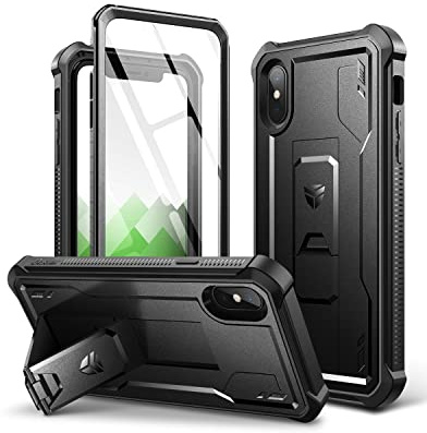 Dexnor Kompatibel mit Hülle iPhone XS MAX 360, Ganzkörper-Design, robust, stoßfest, militärisch, Fallgetestet, integrierter Displayschutz und Ständer Kompatibel mit iPhone XS MAX-Schwarz