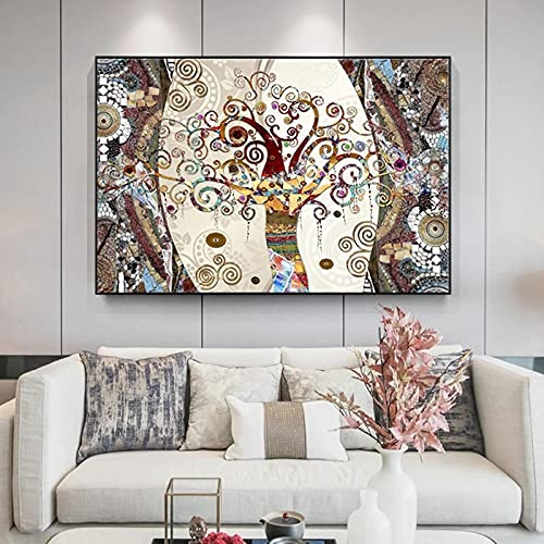 XIANGPEIFBH Famoso L'Albero della Vita di Gustav Klimt Quadro su Tela Poster e Stampe Quadri su Tela Immagini Soggiorno Decorazioni per la casa 80x120cm (31x47inch) con Cornice Nera
