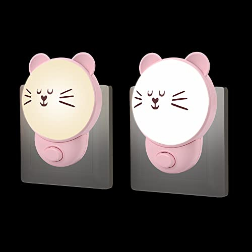 Annmore Luce Notturna da Presa con Interruttore On/Off per Bambini, 2 Pezzi Lampada Gatta, Punto LED Luci Notte, Luce di Cortesia per Cucina, Corridoio, Scale