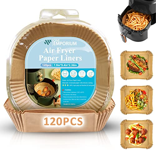 ONE Emporium Air Fryer Liners – Reusable, Greaseproof & Non-Stick Paper Trays – Baking Sheets for Ninja, Tower, Cosori – 120 Pack, 16 cm