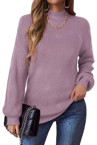 Zeagoo Pullover Damen Elegant Rollkragenpullover Strickpullover Grobstrickpullover Lose Strickpulli Langarm Pulli Oberteile Violett S