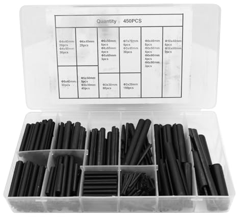 Yuhtech 450 Pezzi Spine a Molla con Intaglio, Assortimento di Spine Cave Dimensioni ø 2,0-10 mm, Spine a Molla Cave Anello di Bloccaggio, Assemblaggio di Raccordi in Metallo