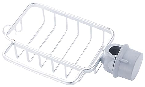 JUSHZ Soporte Estropajo Fregadero Estante De Esponja Organizador Fregadero Cocina Sin Taladro Cesta para Grifería Cesta De Drenaje De Aluminio Espacial Soporte De Trapo Fregadero (Silver)